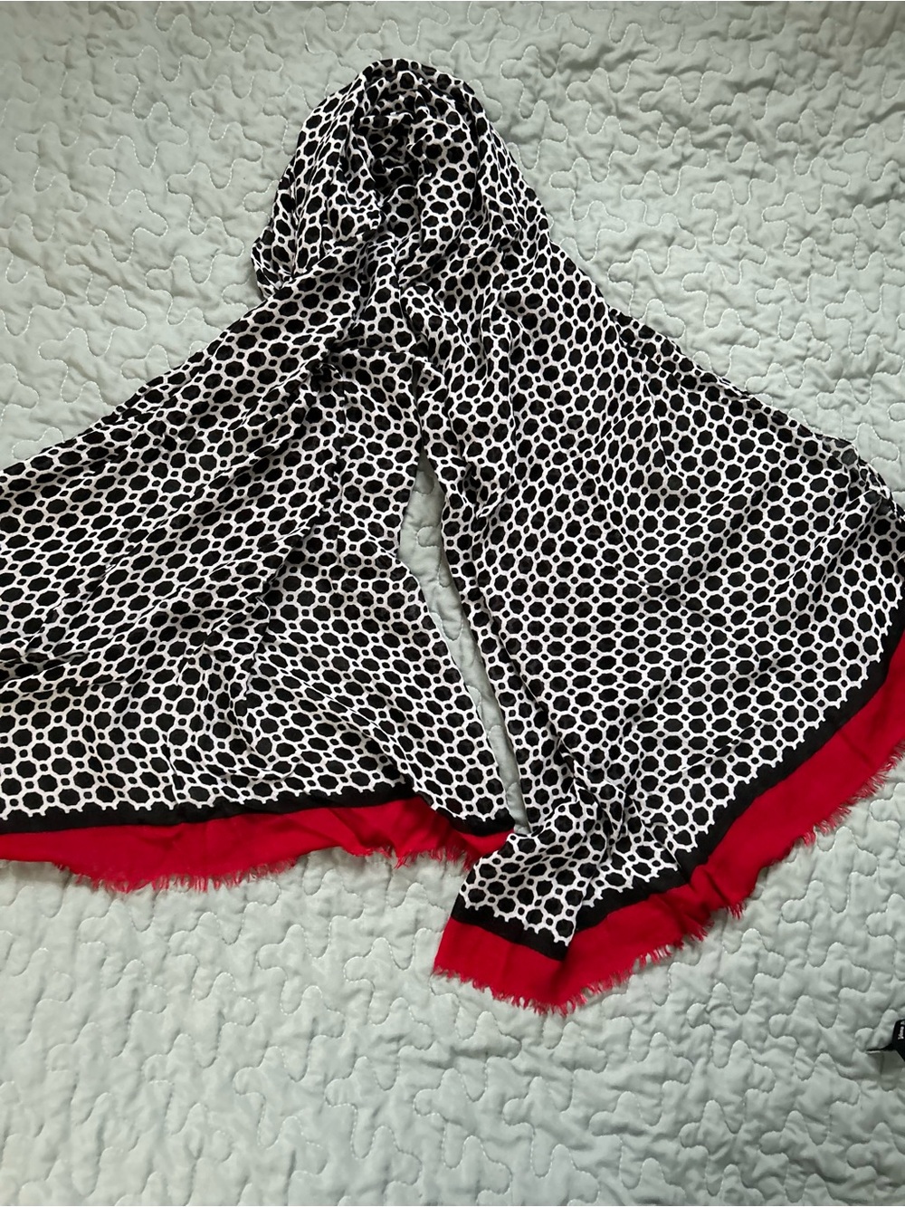 Vera Bradley Black & White Geo Dot Scarf with Red Trim
